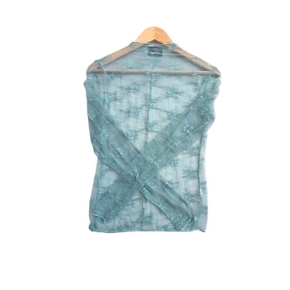 NWT Sheer Floral Lace LS Top Ethereal Fairycore Second Skin Aqua Mint Coquette S